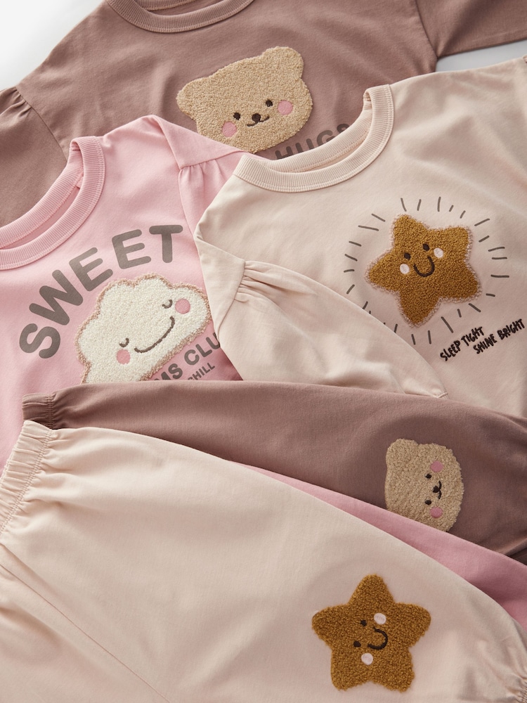 Neutral/ Pink Character 3 Pack Jogger 100% Cotton Pyjamas (9mths-8yrs) - Image 12 of 12