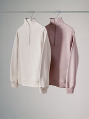 The Set Taupe Brown/Cream 2 Pack Half Zip Funnel Neck Sweatshirts - Image 2 of 9