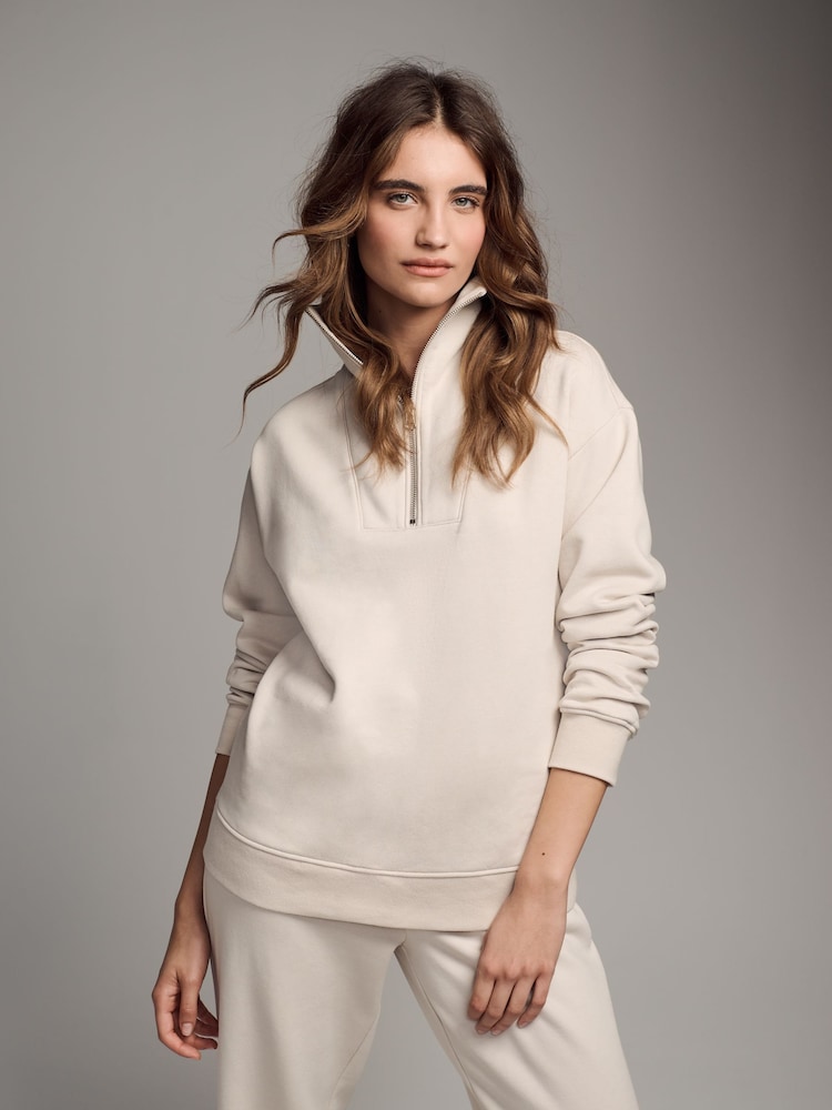 The Set Taupe Brown/Cream 2 Pack Half Zip Funnel Neck Sweatshirts - Image 5 of 9
