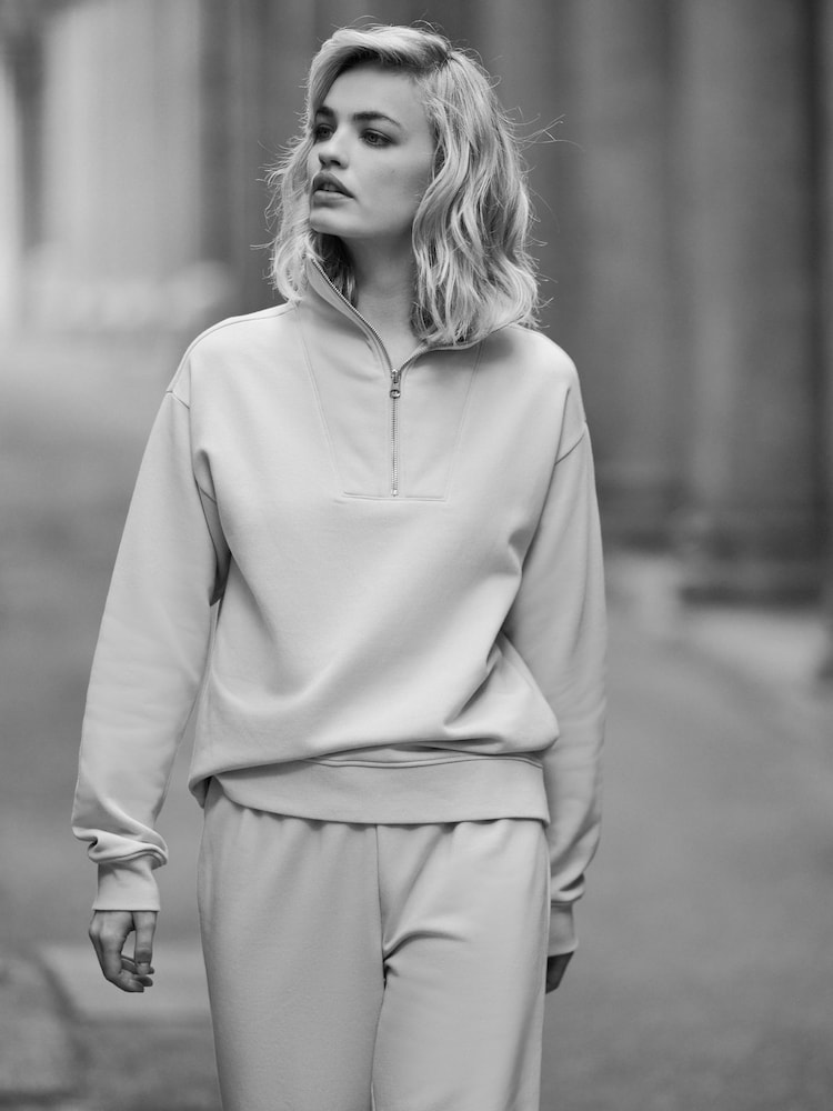 The Set Taupe Brown/Cream 2 Pack Half Zip Funnel Neck Sweatshirts - Image 7 of 9