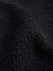 Black Print Relaxed Fit Teddy Borg Fleece Cord Back Longline Crew Neck Sweatshirt - Image 6 of 6