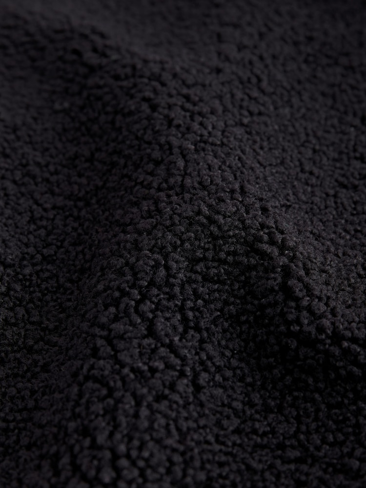 Black Print Relaxed Fit Teddy Borg Fleece Cord Back Longline Crew Neck Sweatshirt - Image 6 of 6