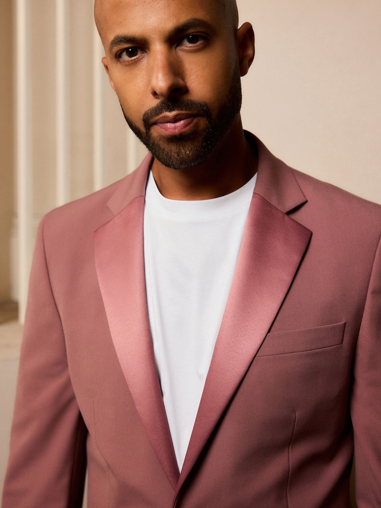 Pink Slim Fit Tuxedo Suit Jacket - Image 4 of 11