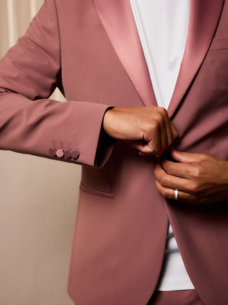 Pink Slim Fit Tuxedo Suit Jacket - Image 5 of 11