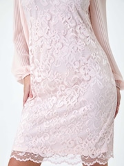 Roman Pink Pleated Sleeve Lace Shift Dress - Image 5 of 5