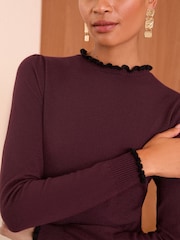 Love & Roses Burgundy Red Pointelle Scallop Knitted Dress - Image 2 of 4
