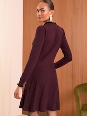 Love & Roses Burgundy Red Pointelle Scallop Knitted Dress - Image 3 of 4