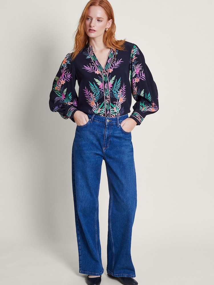 Monsoon Black Palm Print Mirella Blouse - Image 1 of 5 Monsoon Black Palm Print Mirella Blouse - Image 1 of 5