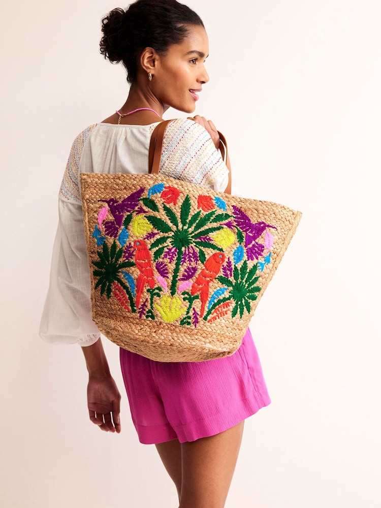 Boden Natural Embroidered Basket Bag - Image 1 of 4