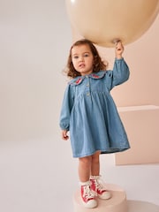 Blue Denim Cherry Embroidered Collar Dress (3mths-8yrs) - Image 1 of 7