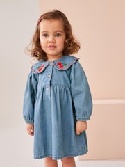 Blue Denim Cherry Embroidered Collar Dress (3mths-8yrs) - Image 2 of 7