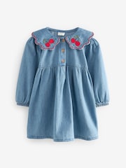 Blue Denim Cherry Embroidered Collar Dress (3mths-8yrs) - Image 5 of 7