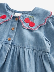 Blue Denim Cherry Embroidered Collar Dress (3mths-8yrs) - Image 7 of 7