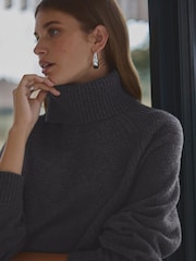 Gri antracit - 100% Lână Premium High Guler întors Pulover tricotat - Image 4 of 7