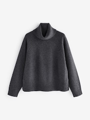 Gri antracit - 100% Lână Premium High Guler întors Pulover tricotat - Image 5 of 7