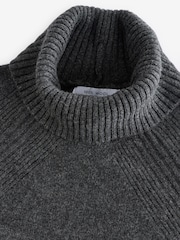 Gri antracit - 100% Lână Premium High Guler întors Pulover tricotat - Image 6 of 7