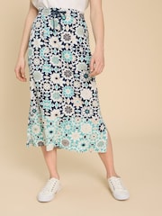 White Stuff Blue Elle Linen Blend Skirt - Image 1 of 6