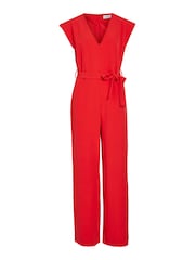 VILA Red Tie Waist Smart Jumpsuit - Image 5 of 6