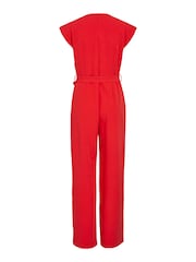 VILA Red Tie Waist Smart Jumpsuit - Image 6 of 6