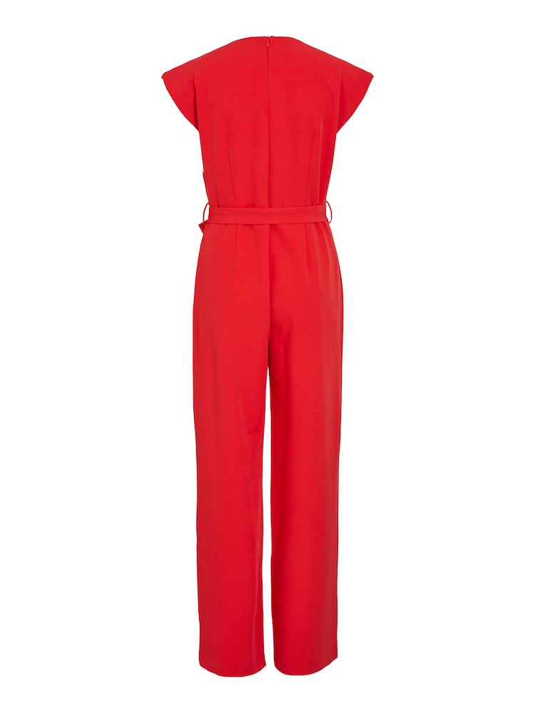 VILA Red Tie Waist Smart Jumpsuit - Image 6 of 6