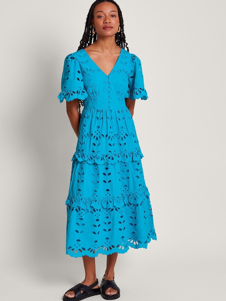 Monsoon Blue 100% Cotton Beatrice Broderie Dress - Image 1 of 5