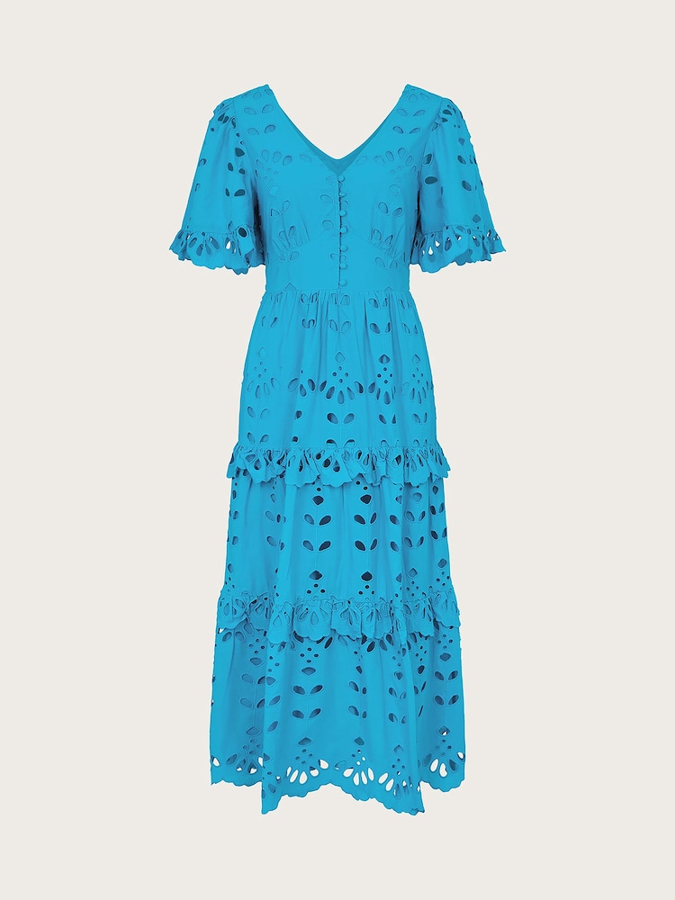 Monsoon Blue 100% Cotton Beatrice Broderie Dress - Image 5 of 5
