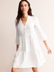 Boden White Sophia 100% Linen Short Dress - Image 1 of 5