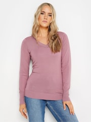 Long Tall Sally Pink V-Neck Lightweight Jumper - Image 1 of 5