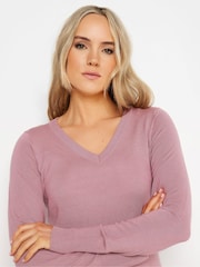 Long Tall Sally Pink V-Neck Lightweight Jumper - Image 4 of 5
