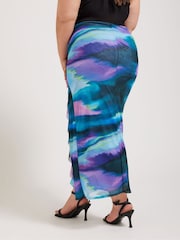 Yours Curve Green Mesh Ruffle Maxi Skirt - Image 3 of 5