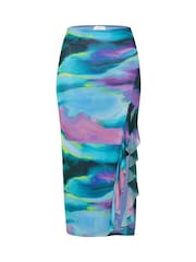 Yours Curve Green Mesh Ruffle Maxi Skirt - Image 5 of 5