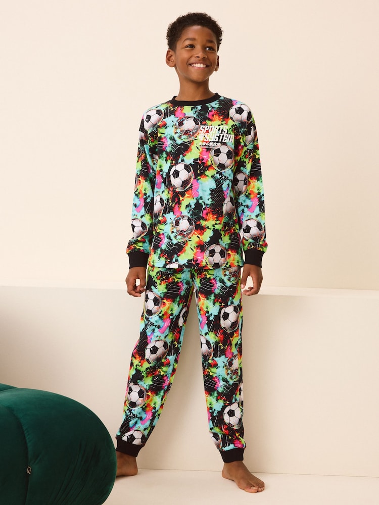 Multi Bright Football Single 100% Cotton Pyjamas (3-16yrs) - Image 1 of 7