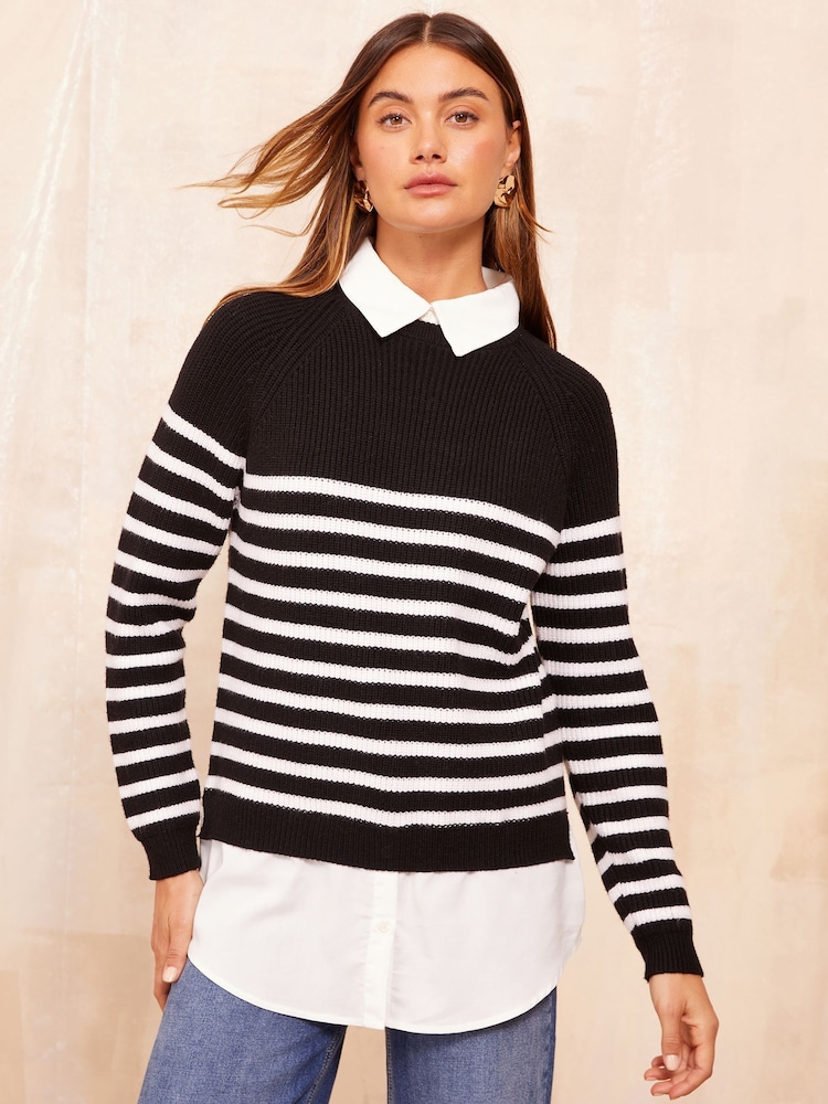 Friends Like These Black 2 in 1 Knitted Jumper - Image 1 of 4 Friends Like These Black 2 in 1 Knitted Jumper - Image 1 of 4