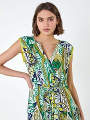 Roman Green Leaf Print Tiered Woven Dress - Image 4 of 5