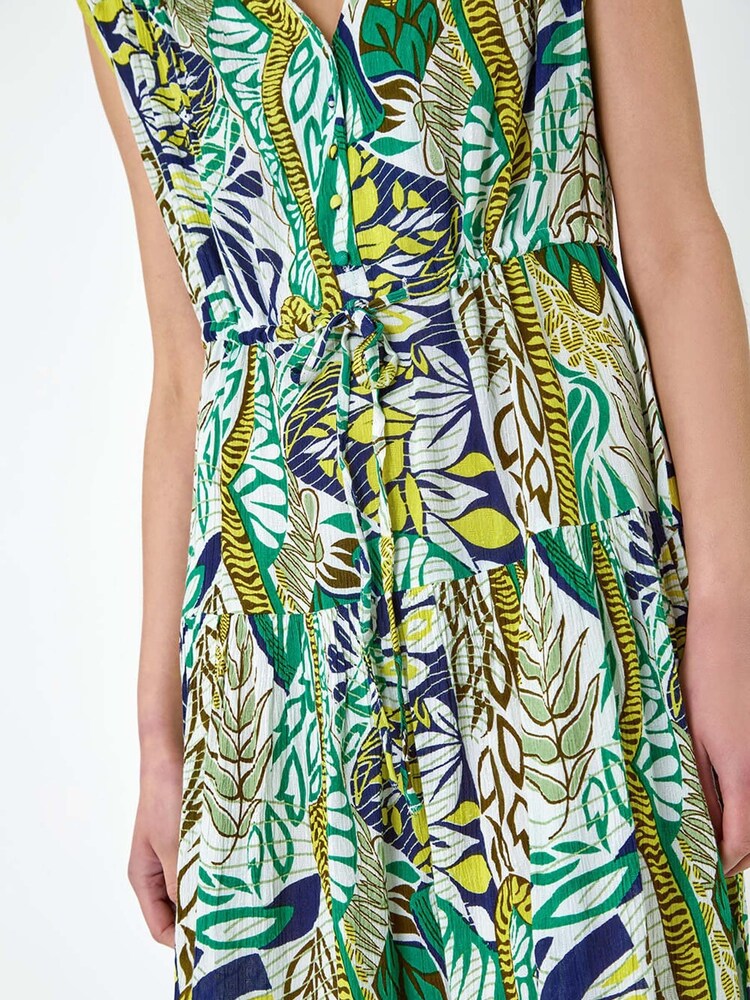 Roman Green Leaf Print Tiered Woven Dress - Image 5 of 5 Roman Green Leaf Print Tiered Woven Dress - Image 5 of 5