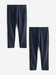 Navy Blue Slim Fit Stretch Chino Trousers 2 Pack - Image 1 of 9