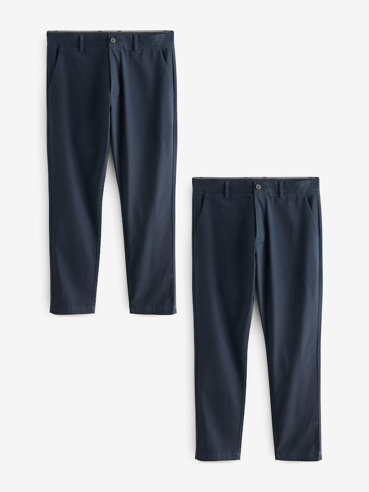 Navy Blue Slim Fit Stretch Chino Trousers 2 Pack - Image 1 of 9