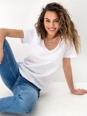 Белый - Pour Moi Niamh Broderie Jersey V-Neck 100% Cotton T-Shirt - Image 1 of 4