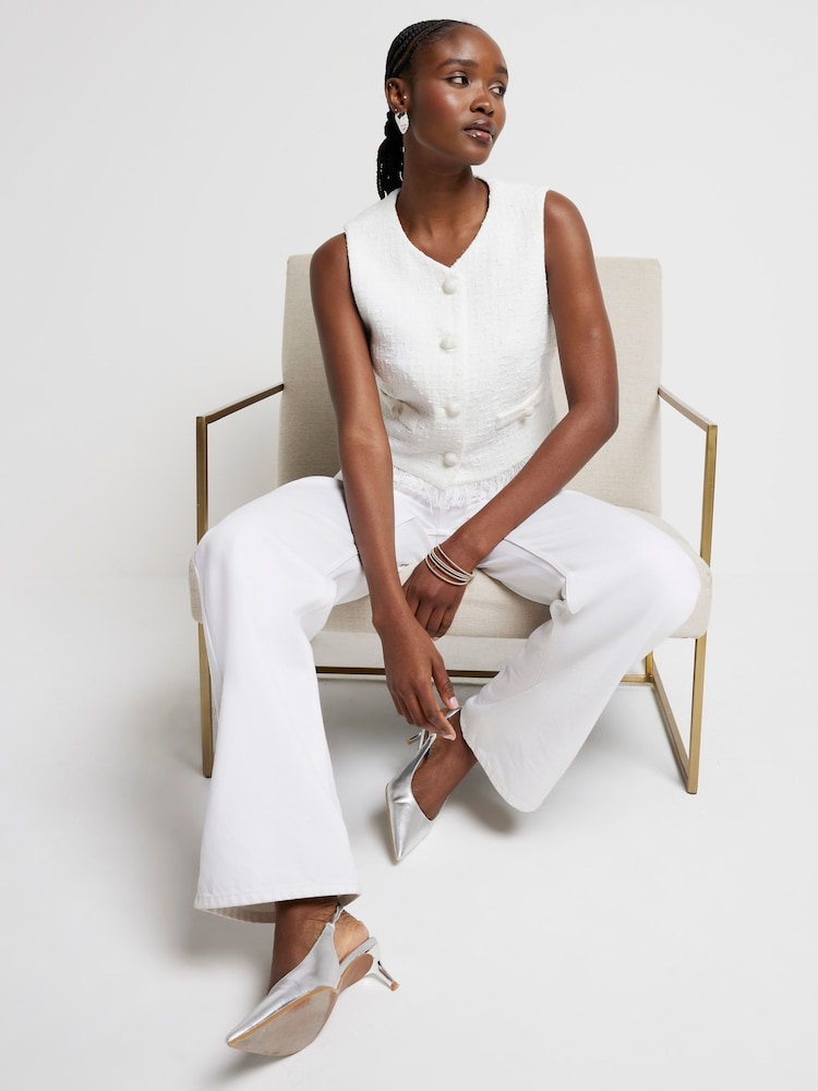 River Island White Fringe Boucle Waistcoat - Image 1 of 5 River Island White Fringe Boucle Waistcoat - Image 1 of 5