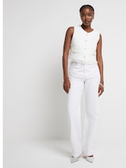 River Island White Fringe Boucle Waistcoat - Image 2 of 5