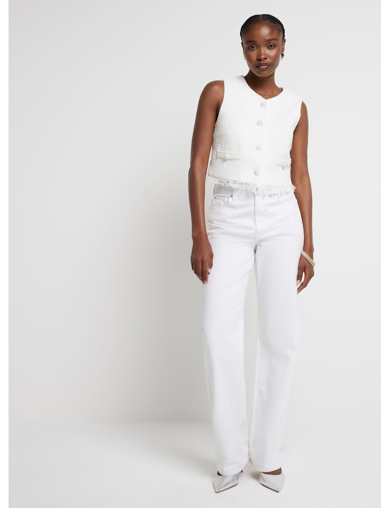 River Island White Fringe Boucle Waistcoat - Image 2 of 5 River Island White Fringe Boucle Waistcoat - Image 2 of 5