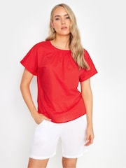 Long Tall Sally Red Dobby Grown On Sleeve Top - Image 1 of 5