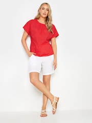 Long Tall Sally Red Dobby Grown On Sleeve Top - Image 2 of 5
