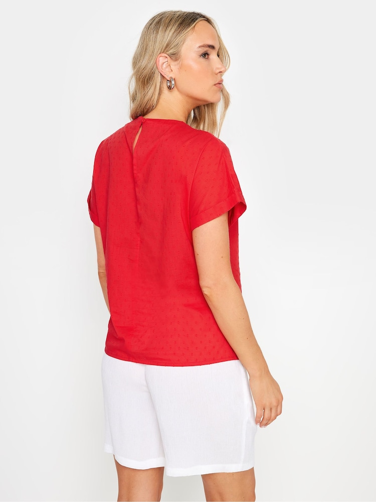 Long Tall Sally Red Dobby Grown On Sleeve Top - Image 3 of 5