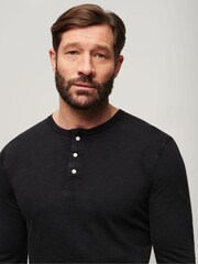 Superdry Black 100% Cotton Long Sleeve Jersey Grandad Top - Image 2 of 3