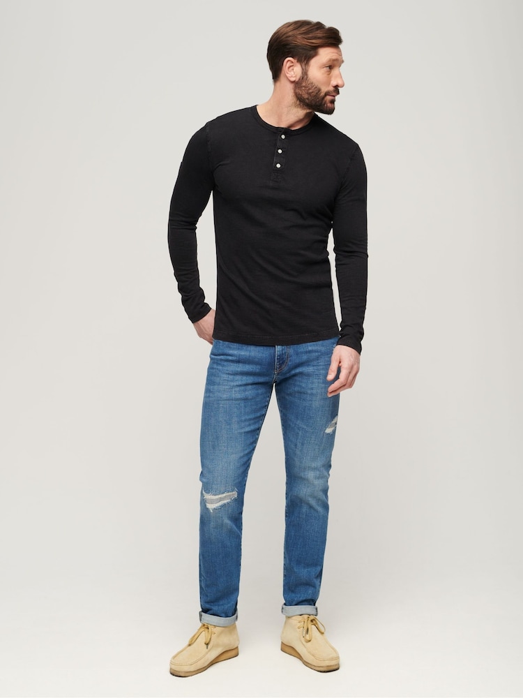 Superdry Black 100% Cotton Long Sleeve Jersey Grandad Top - Image 3 of 3