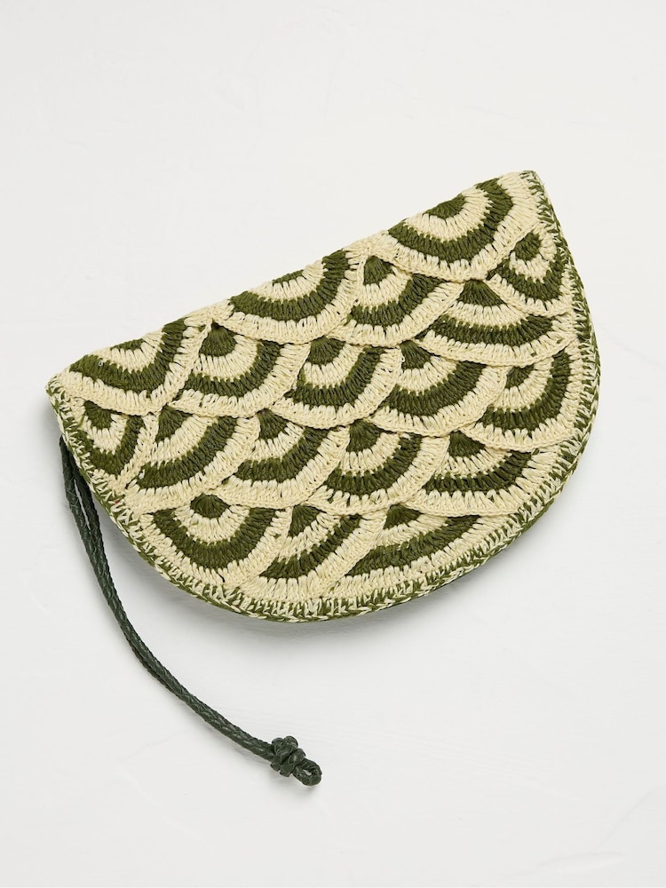 FatFace Green Scalloped Clutch Bag - Image 1 of 3 FatFace Green Scalloped Clutch Bag - Image 1 of 3