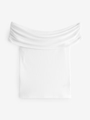 White Bardot Off The Shoulder Summer Ribbed Top - Image 6 of 7