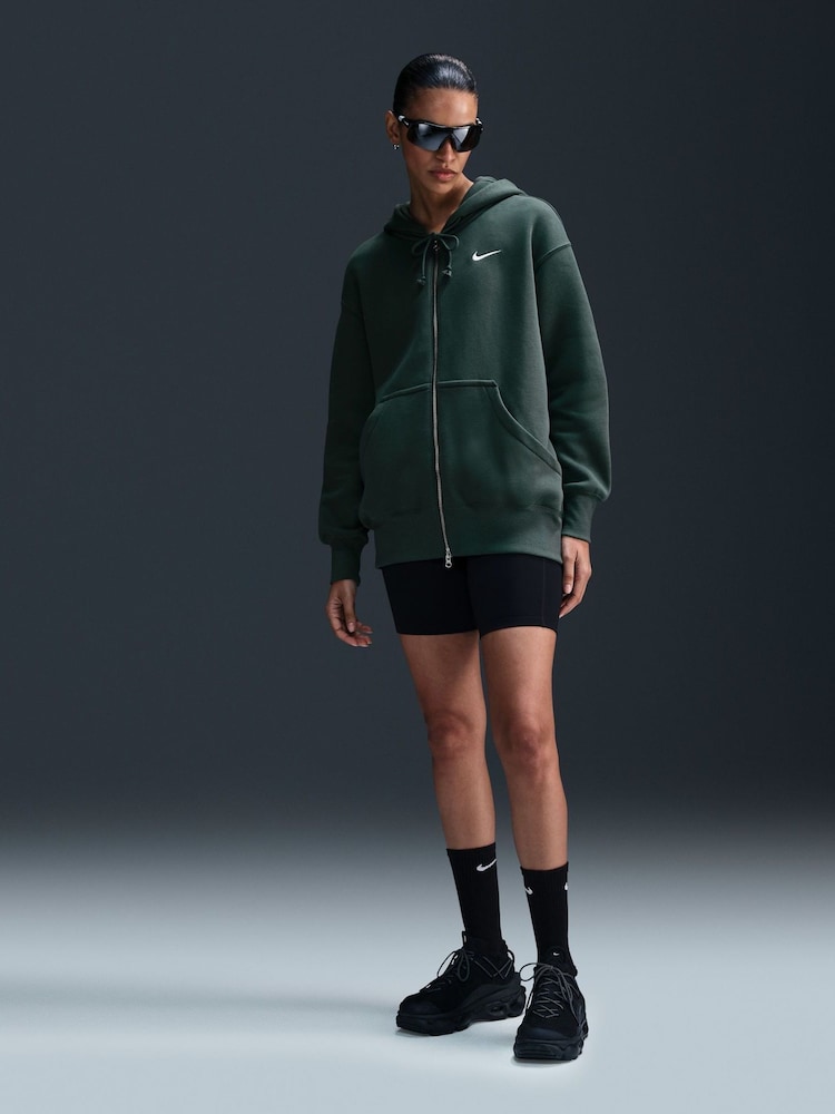 Nike Dark Green Oversized Mini Phoenix Fleece Swoosh Full Zip Hoodie - Image 1 of 8
