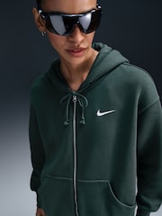 Nike Dark Green Oversized Mini Phoenix Fleece Swoosh Full Zip Hoodie - Image 3 of 8